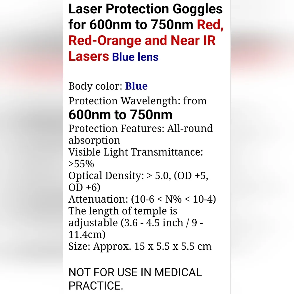 Set of 2 Laser Protection Glasses/Goggles